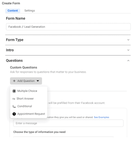 Lead Generation - Facebook Forms