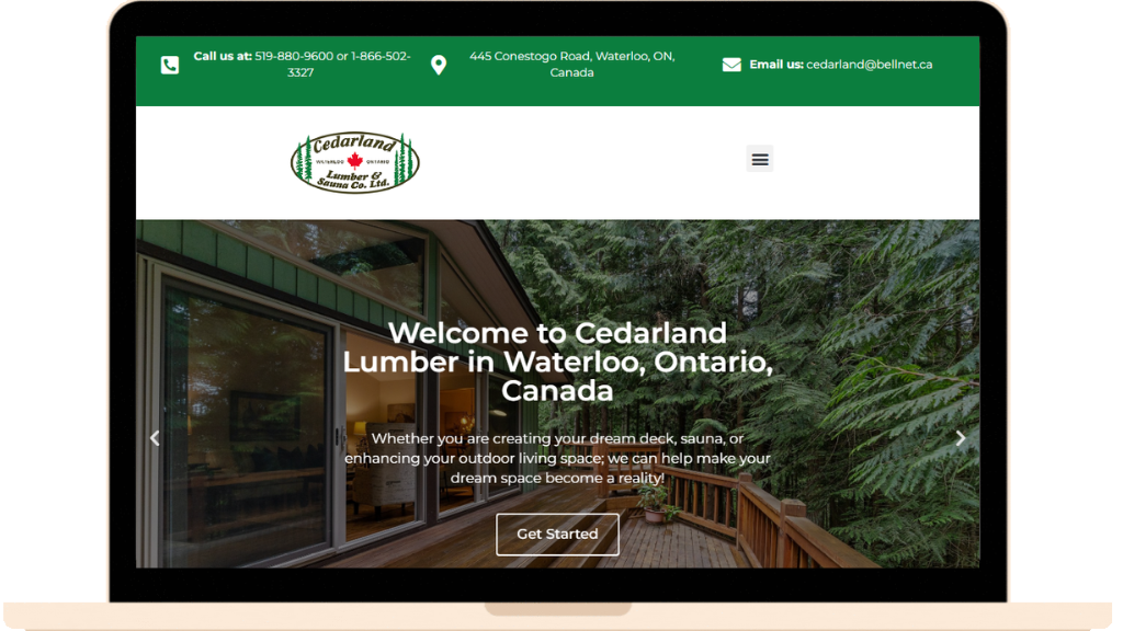 Homepage of the Cedarland Lumber Website