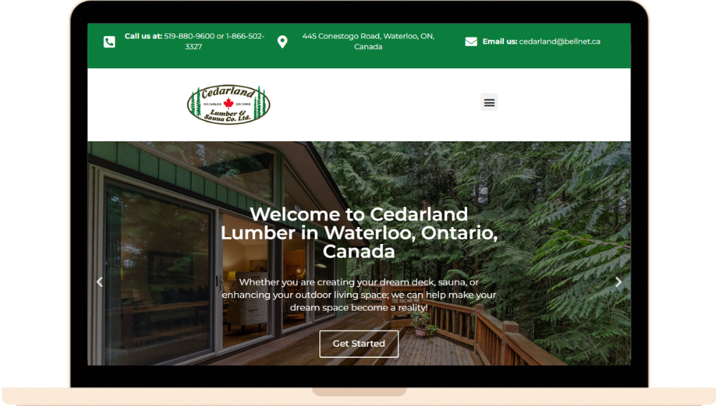 Homepage of the Cedarland Lumber Website