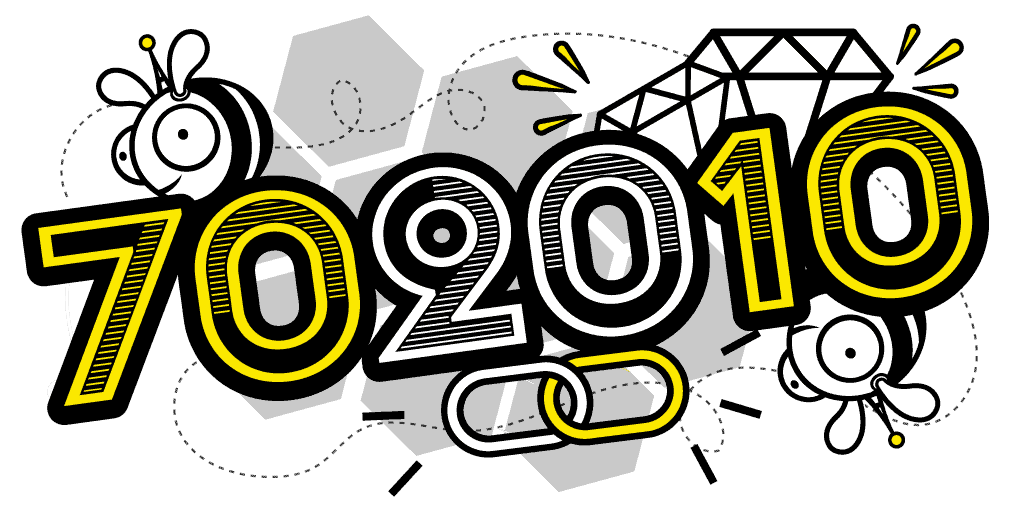 - marketing digital para empresas en crecimiento a través del honeypot marketing image of numbers 70 20 and 10 in red, blue and green.