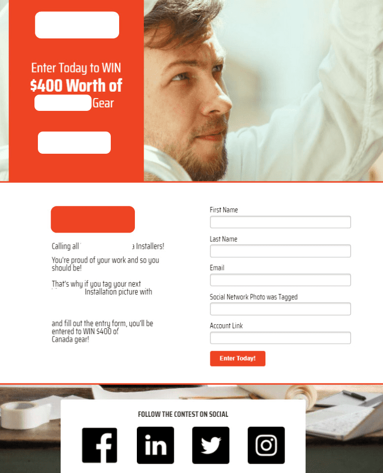 A landing page example of a lead generation contest landing page.