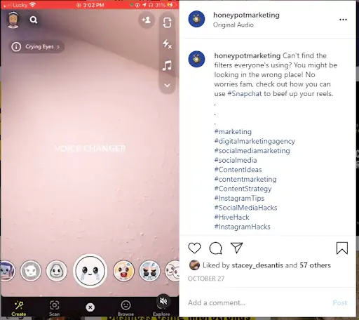 - marketing digital para empresas en crecimiento a través del honeypot marketing Screenshot of Honeypot Hive Hack showing how Snapchat filters work.