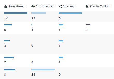Zoomed-in Posts Table for Hootsuite's social media analytics dashboard in the Overview tab