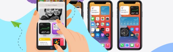 Graphic image of iphones being used for the Ios 14 privacy update.
