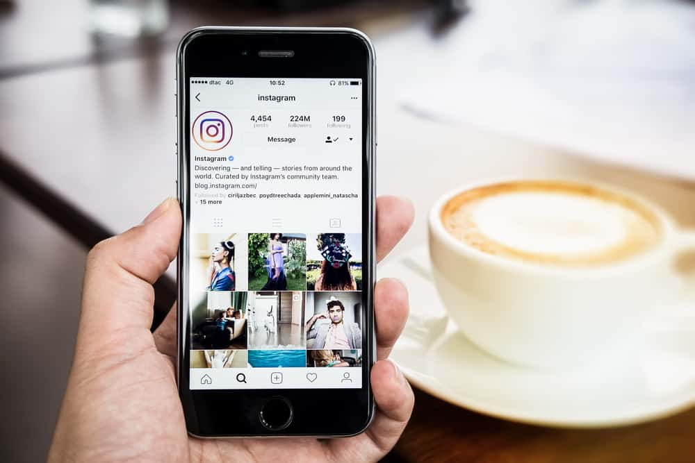 Instargram followers building on a mobile phone with coffee