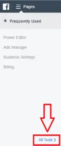 - marketing numérique pour les entreprises en croissance par honeypot marketing sélectionnez « tous les outils » dans le menu déroulant du gestionnaire de pages Facebook