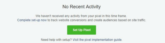 click the large green button to set up a facebook pixel