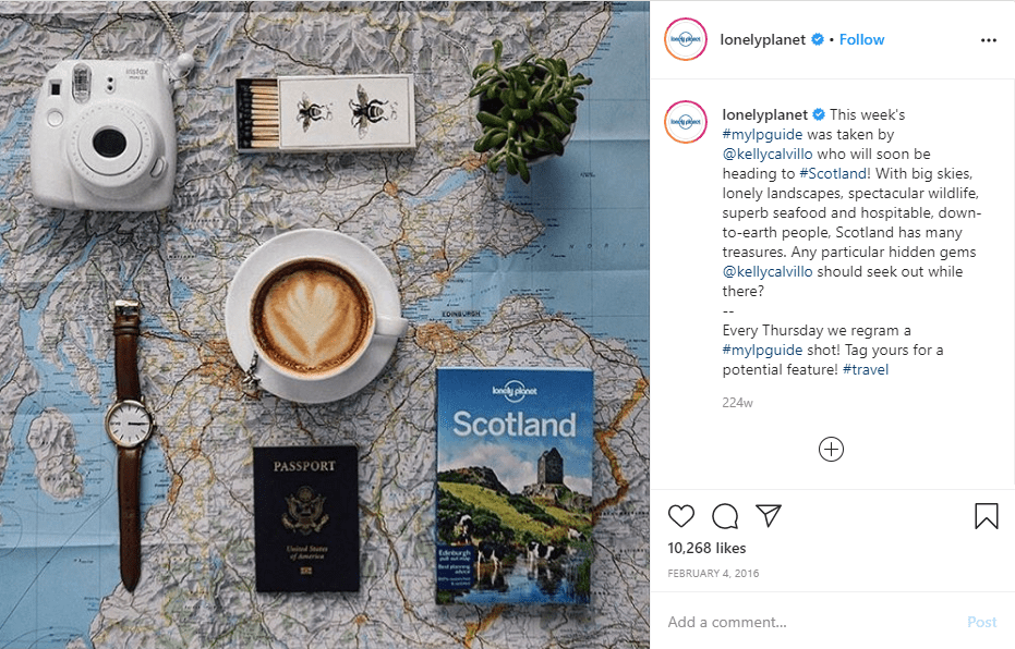 Example of visual storytelling showing map and travel items
