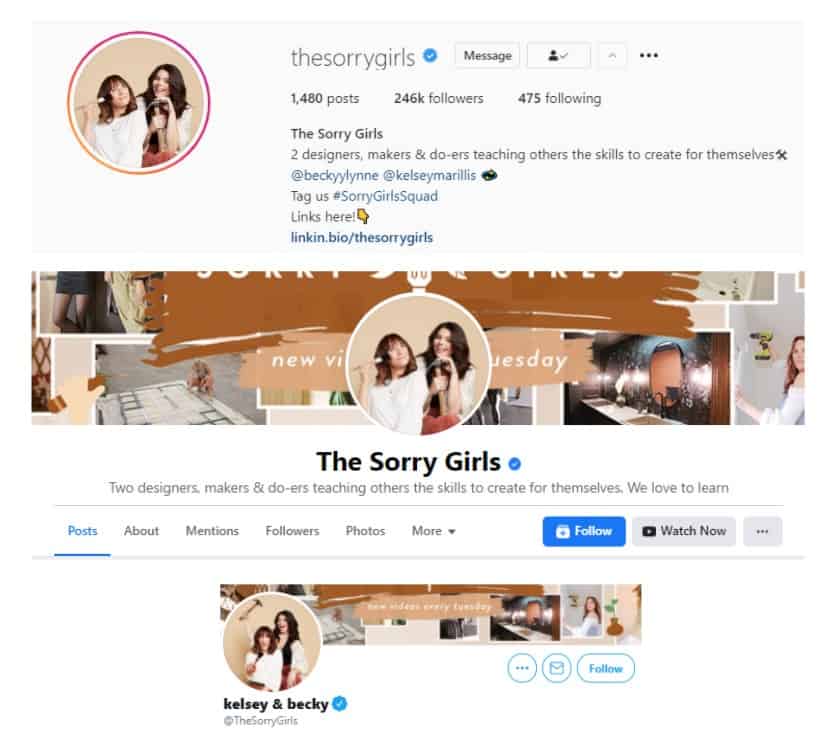 Screenshot of sorry girls social media