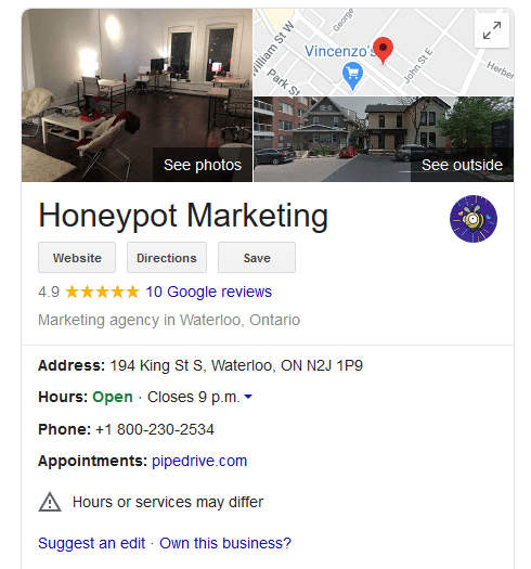 Honeypot marketing google my business listing