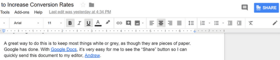 how to increase conversion rates on google docs with noticeable share button