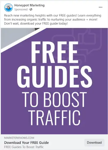 - digital marketing for growing businesses by honeypot marketing Example of desktop feed a lead gen form for Marketer Knows