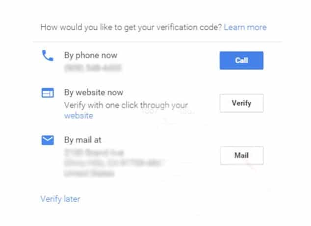 google my business verify options