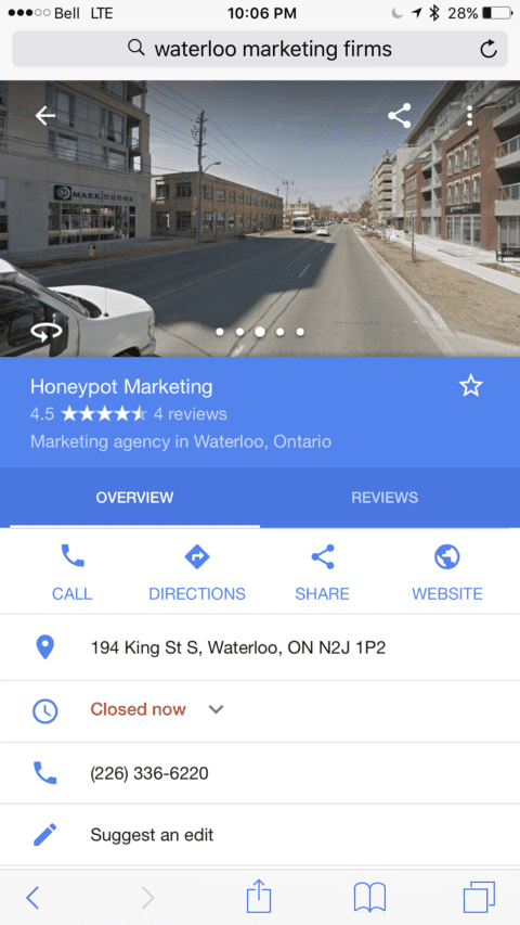 Screenshot of Honeypot Marketing from streetview on Google Business