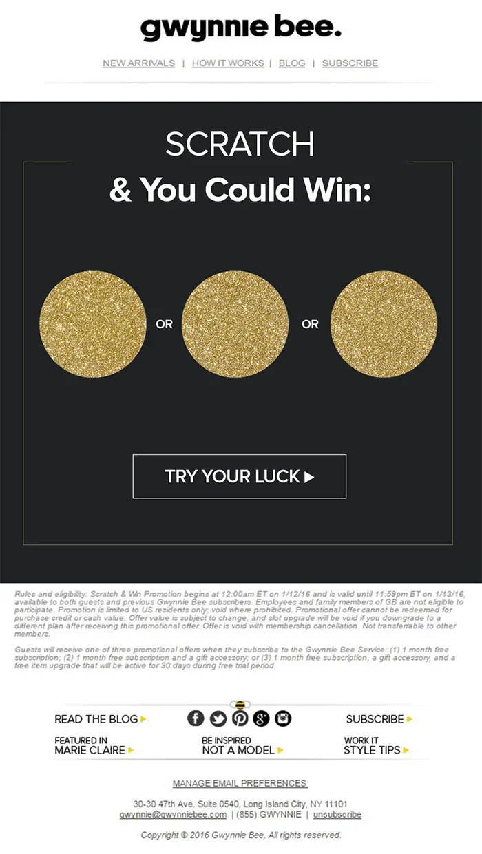 - marketing digital para empresas en crecimiento a través del honeypot marketing Black animated scratch and win card with 3 gold circles to scratch for beauty products.