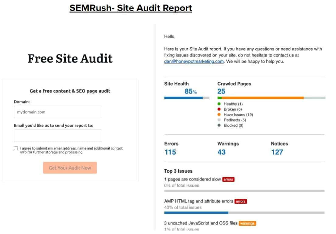lead magnet SEMRush reports example