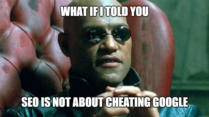 Meme about seo and content marketing using the Matrix Morpheus.