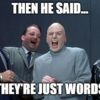meme of Dr Evil with words "THen he says they're just words
