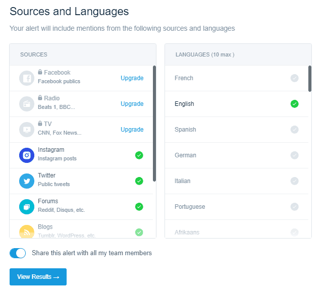 screenshot of mention.com step by step keyword search