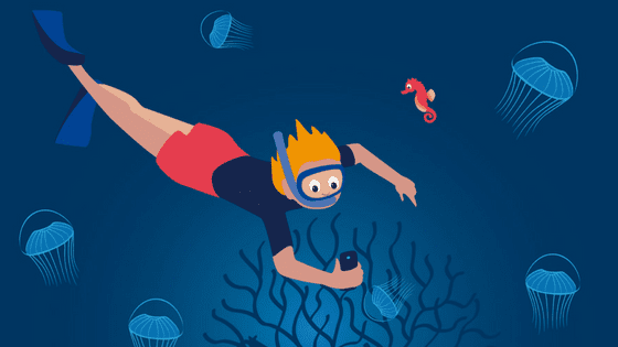 Scuba diver Googling how to scuba dive