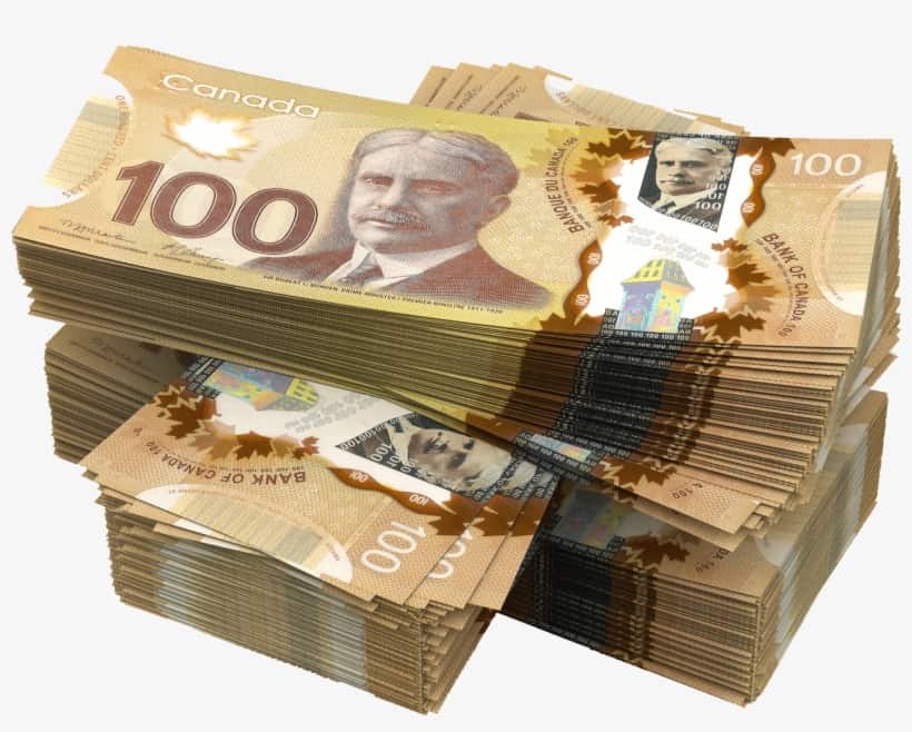 stack of Canadian 100 dollar bills